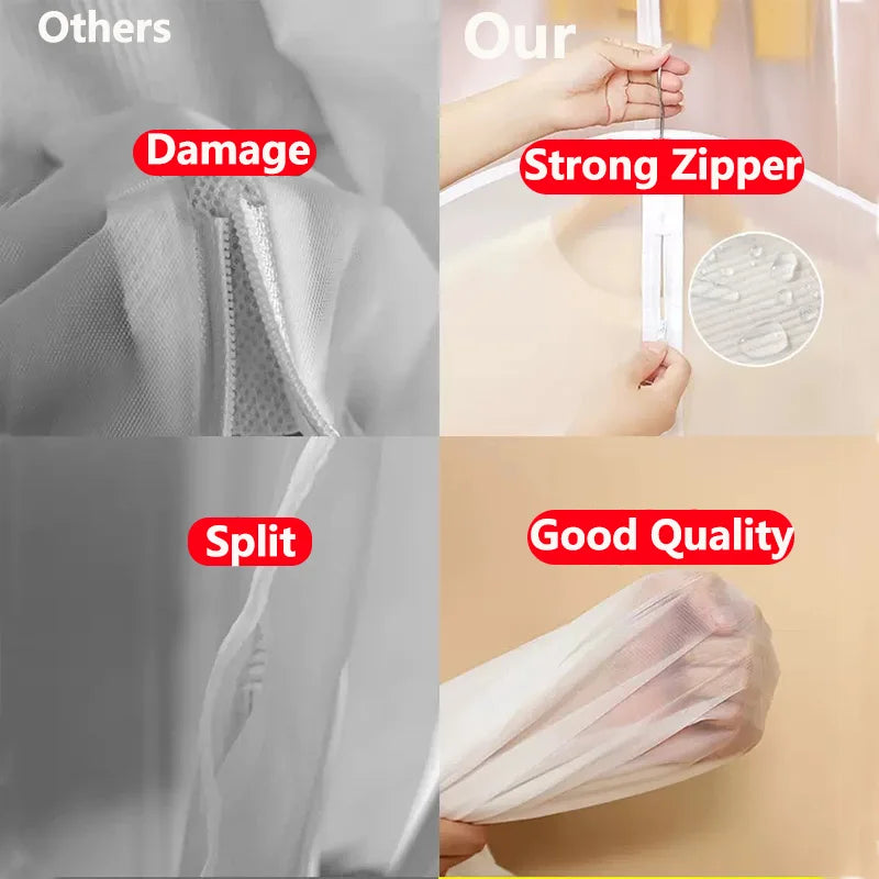 Clothes Hanging Dust Cover Wedding Dress Cover Suit Coat Storage Bag Transparent Fully Enclosed Clothes Cover with Zipper