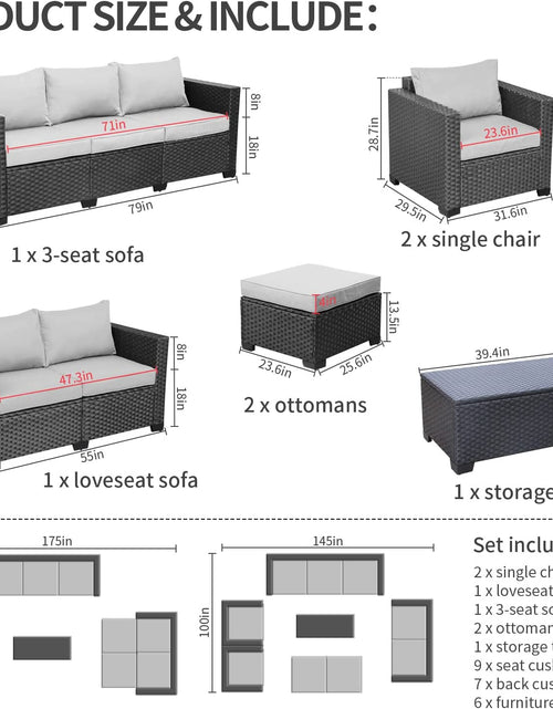 Load image into Gallery viewer, Patio Furniture Sets 7 Pieces Outdoor Furniture Sectional Patio Couches Set with Storage Table Light Grey Cushions
