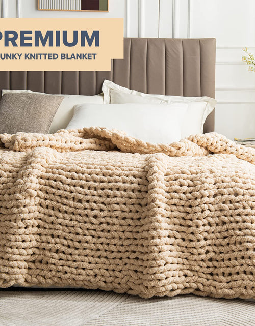 Load image into Gallery viewer, Chunky Knit Blanket Throw - 50&quot;X60&quot; 3.7 Lbs. - Soft Chenille Yarn Knitted Blanket - Machine Washable Crochet Blanket - Handmade Cable Knit Throw Blanket for Couch, Bed (Oat White)
