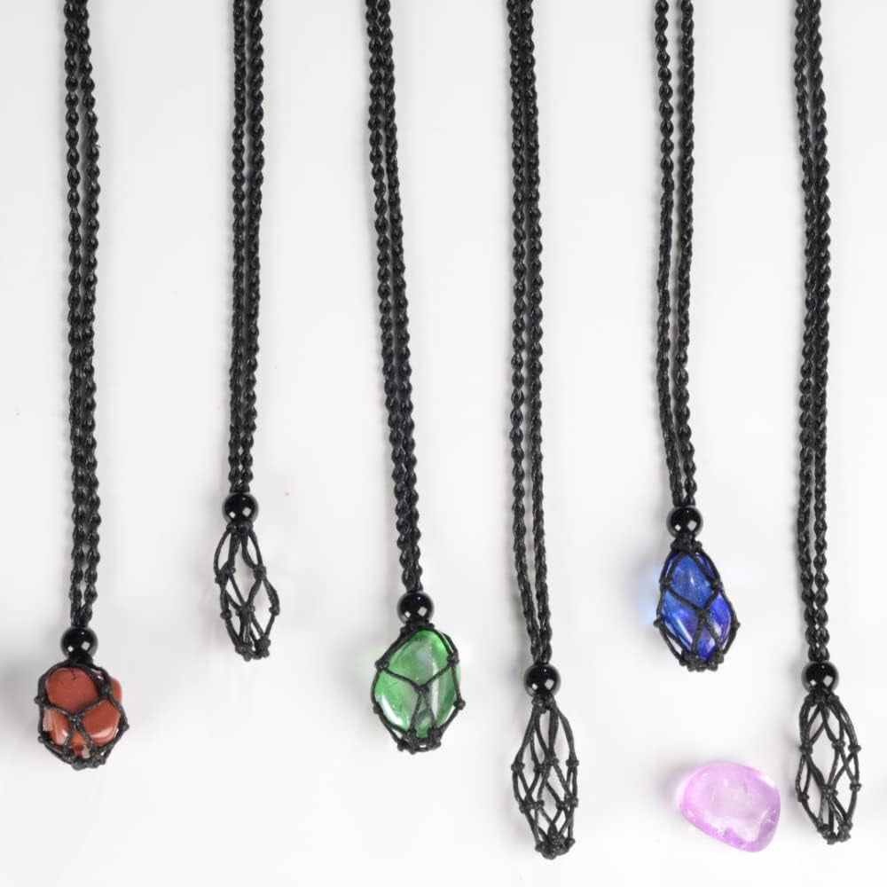 18 PCS Crystal Cage Necklace Holder Necklace Cord Empty Stone Holder Hand-Woven