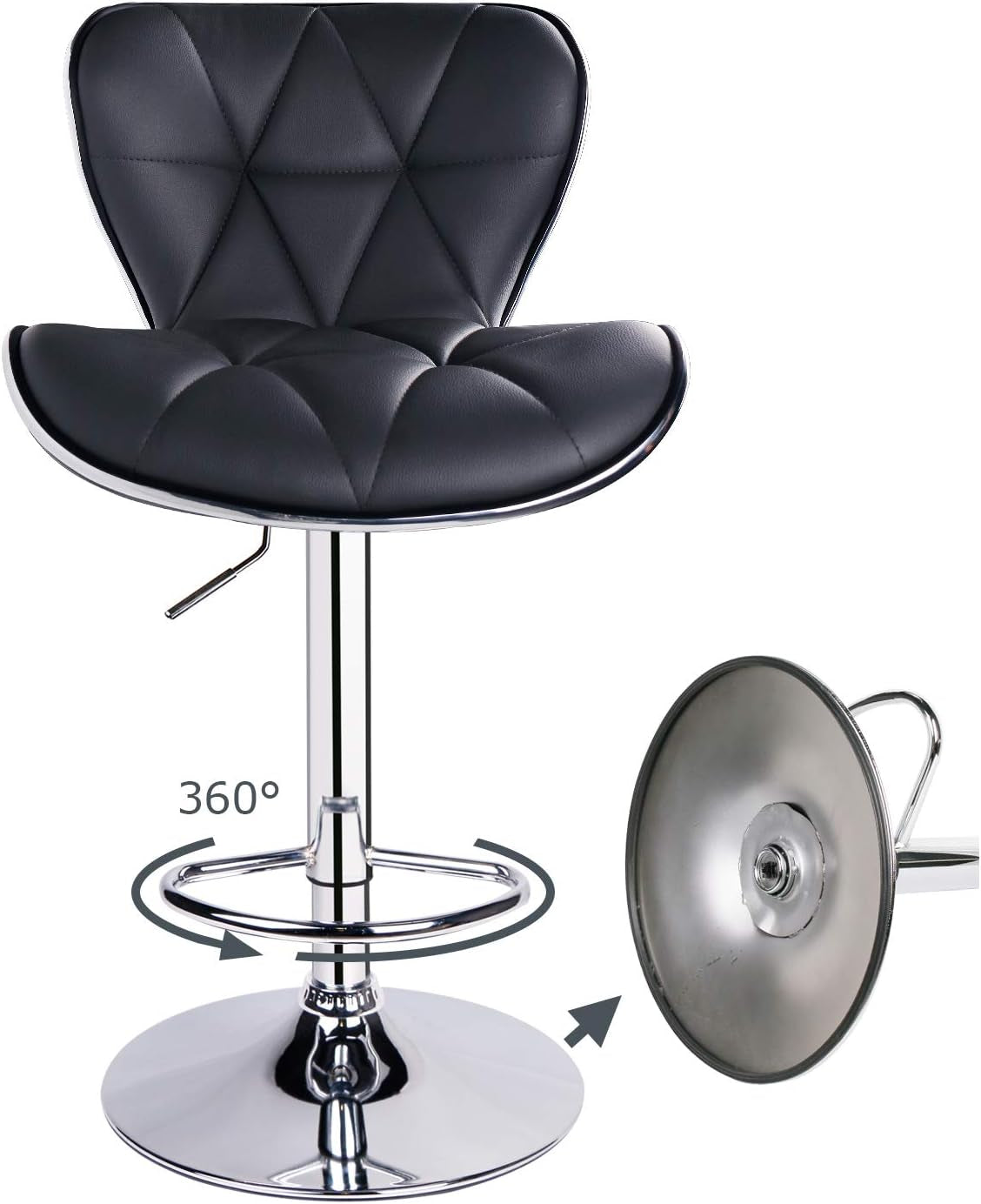 Leader Shell Back Bar Stools Set of 2, Adjustable Bar Stool with Back, Swivel Barstools (Black)