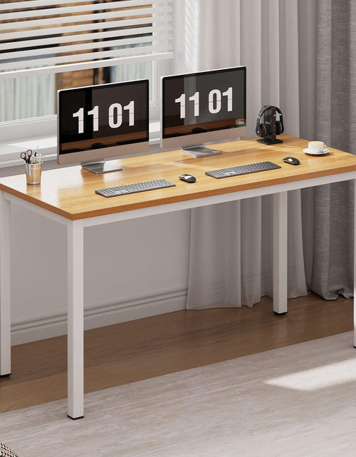 Load image into Gallery viewer, 55 Inch Large Computer Desk - Modern Simple Style Home Office Gaming Desk, Basic Writing Table for Study Student, White Metal Frame, Teak
