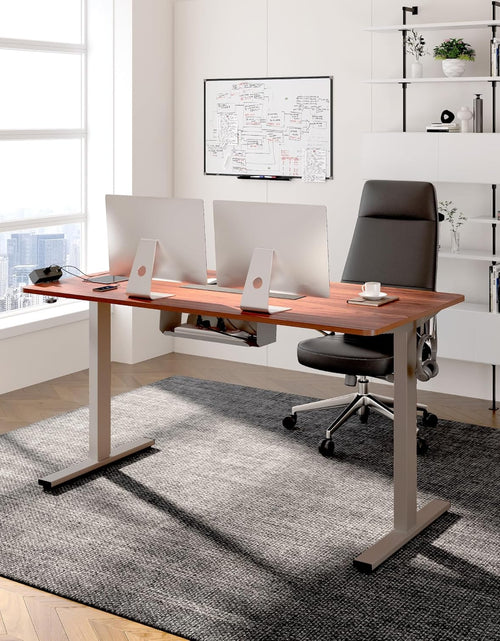 Load image into Gallery viewer, EN2 Whole-Piece Standing Desk with Clamp Power Strip, 48 X 30&#39;&#39; Height Adjustable Electric Stand up Desk with Cable Management (Gray Frame + Mahogany Top, 2 Packages)
