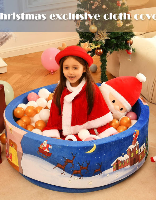 Load image into Gallery viewer, Airwitty Ball Pit with 2Pcs Covers- Fun Santa, Sleigh, Coming down Chimney &amp; Leaving Presents. Soft, Thick Foam, Machine Washable (Balls Not Included) , Anti-Wrinkle for Babies(Gray + Blue Christmas)
