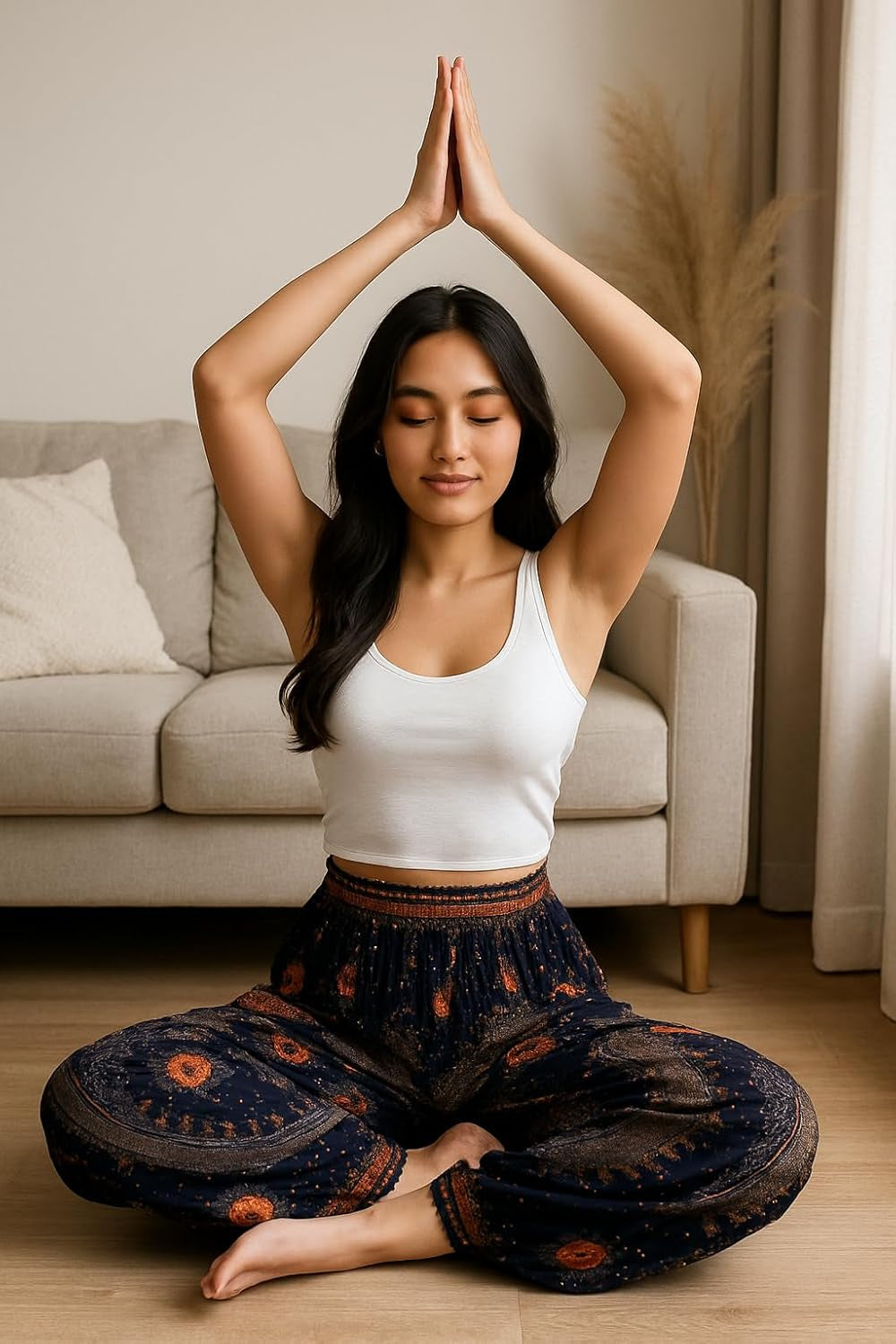 Women'S Smocked Waist Boho Flowy Yoga Harem Pants Hippie Clothes