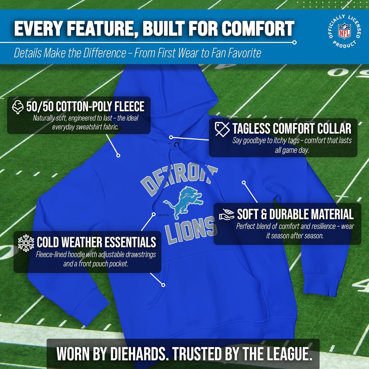 NFL Adult Gameday Hooded Sweatshirt - Poly Fleece Cotton Blend - Stay Warm and Represent Your Team in Style