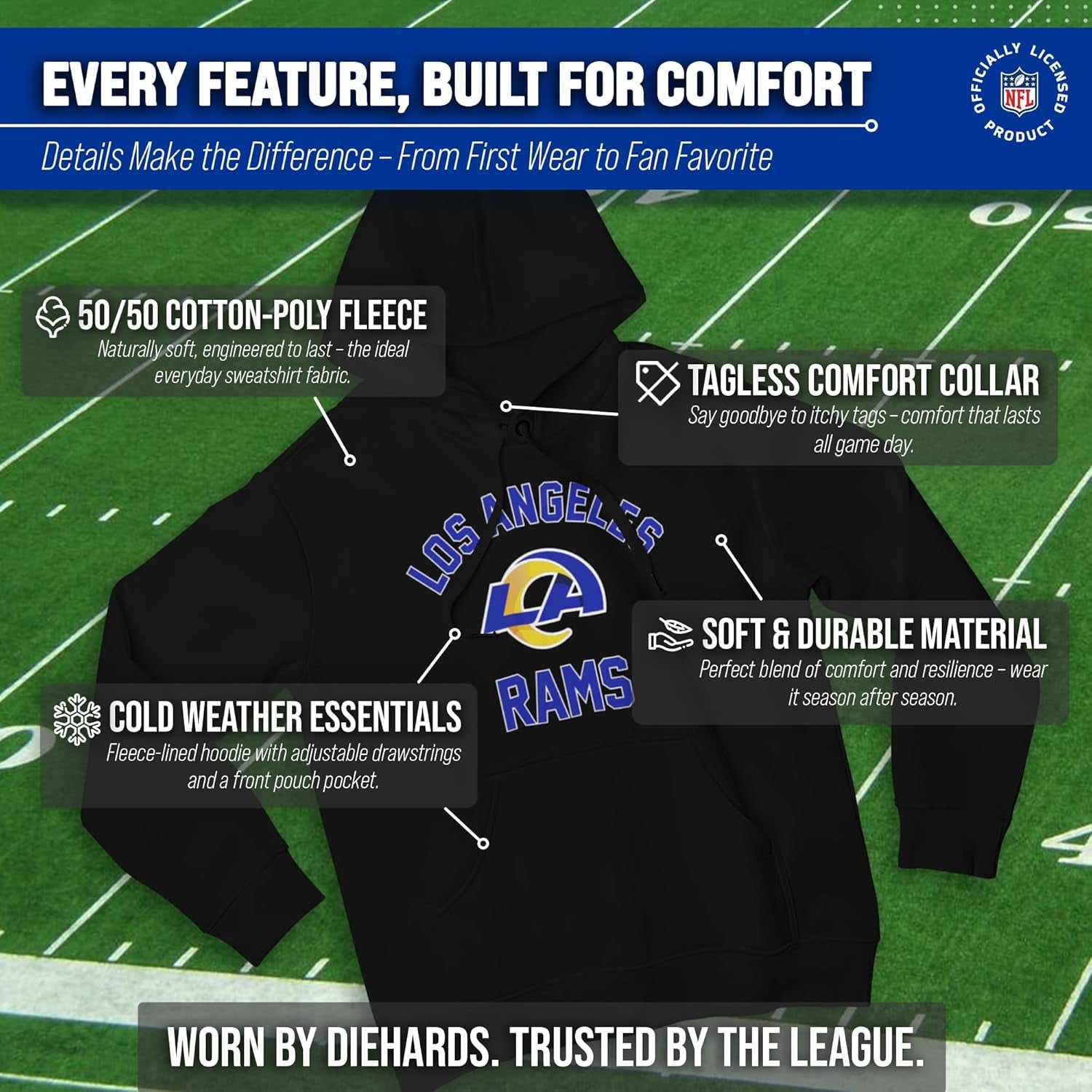 NFL Adult Gameday Hooded Sweatshirt - Poly Fleece Cotton Blend - Stay Warm and Represent Your Team in Style