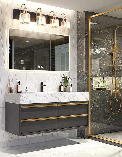 Load image into Gallery viewer, LED Modern Vanity Lights Fixtures 4 Lights Black Vanity Lights Crystal Modern Matte Black Vanity Lights for Bathroom
