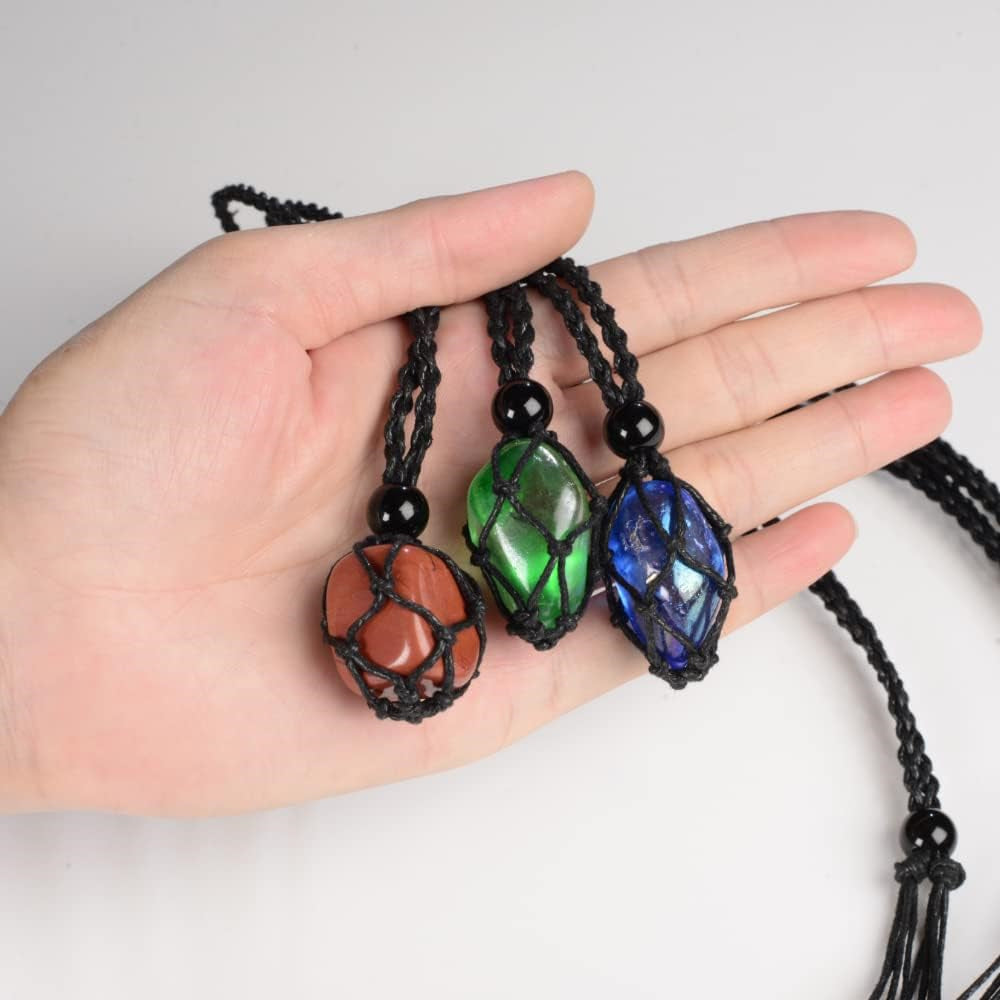 18 PCS Crystal Cage Necklace Holder Necklace Cord Empty Stone Holder Hand-Woven