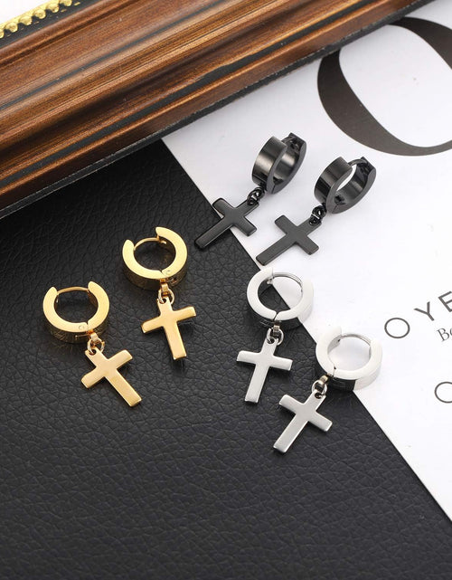 Load image into Gallery viewer, Pendientes De Cruz De Acero Inoxidable Para Hombres Y Mujeres Pendientes De Aro
