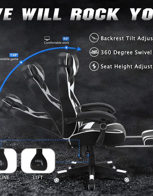 Load image into Gallery viewer, Ergonomic Gaming Chair with Footrest Recliner and Massage - High Back Office Gamer Chair for Adults - Big and Tall - White/Black
