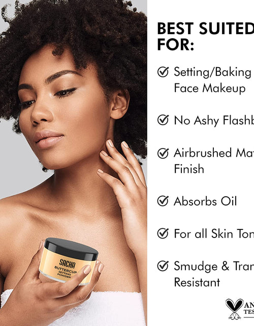 Load image into Gallery viewer, Sacha BUTTERCUP Setting Powder. No Ashy Flashback. Blurs Fine Lines and Pores. Loose, Translucent Face Powder to Set Makeup Foundation or Concealer. for Medium to Dark Skin Tones, 1.75 Oz.
