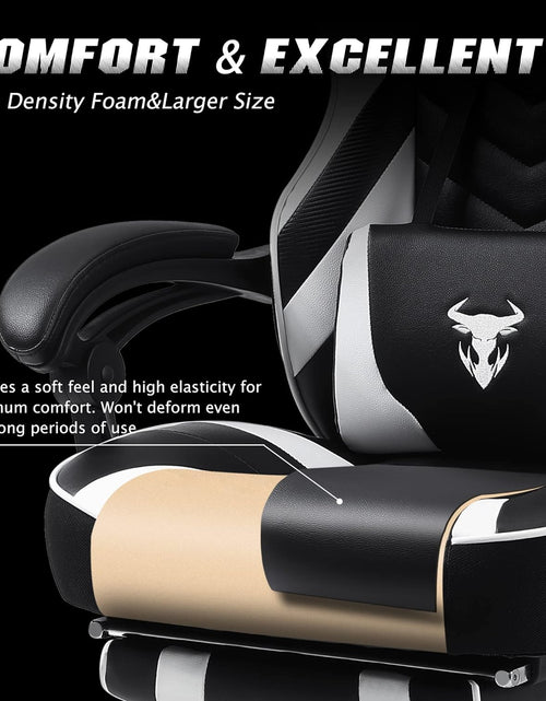 Load image into Gallery viewer, Ergonomic Gaming Chair with Footrest Recliner and Massage - High Back Office Gamer Chair for Adults - Big and Tall - White/Black
