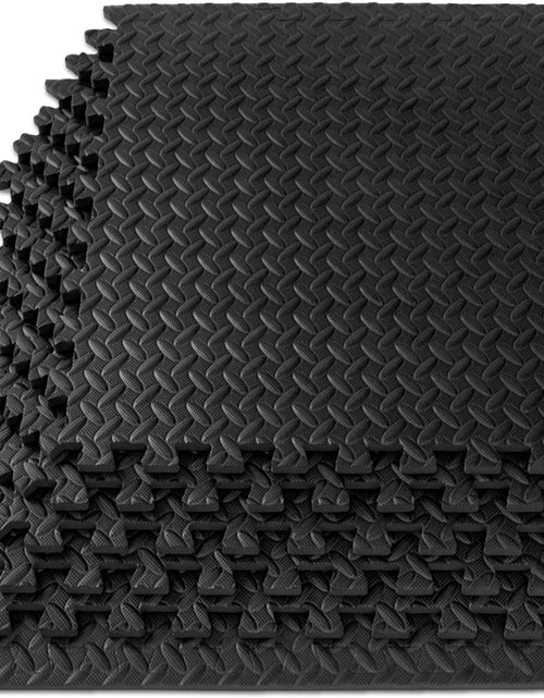 Load image into Gallery viewer, Puzzle Exercise Mat ½ In, EVA Interlocking Foam Floor Tiles for Home Gym, Mat for Home Workout Equipment, Floor Padding for Kids, Black, 24 in X 24 in X ½ In, 24 Sq Ft - 6 Tiles
