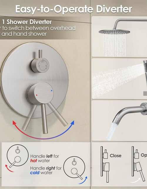 Load image into Gallery viewer, Bathtub Shower Faucet Set, Tub Shower System with 3-Way Shower Valve, High Pressure 10&quot; Rain Shower Head with Handheld Spray Combo, Wall Mounted Rainfall Shower Head Set, Brushed Nickel
