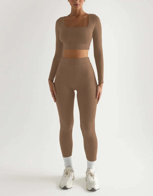 Load image into Gallery viewer, 2Pc Yoga Sets for Women Women&#39;S Fashion Casual Solid Color Long Sleeve Square Collar Two Piece Slim Yoga Sports Pants Suit Yoga Sets Yoga Package
