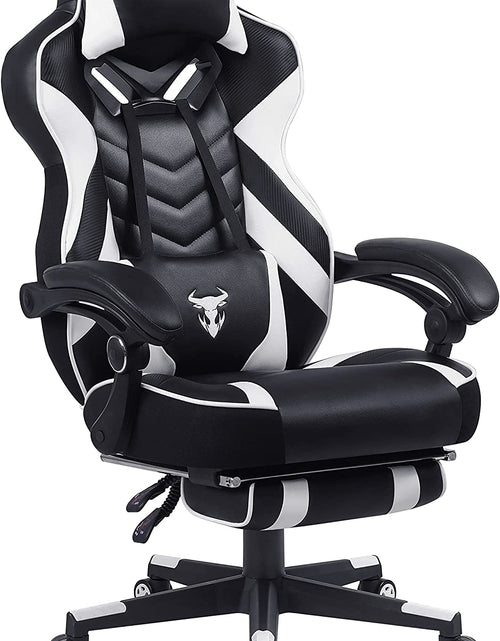 Load image into Gallery viewer, Ergonomic Gaming Chair with Footrest Recliner and Massage - High Back Office Gamer Chair for Adults - Big and Tall - White/Black
