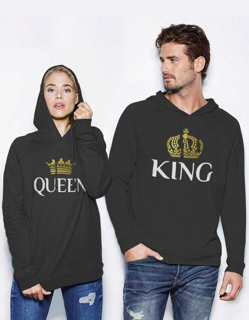 Load image into Gallery viewer, King &amp; Queen Matching Couple Hoodie Set Valentine&#39;S Day Gift His &amp; Hers Women Hoodie Women Large/Men Medium,Black
