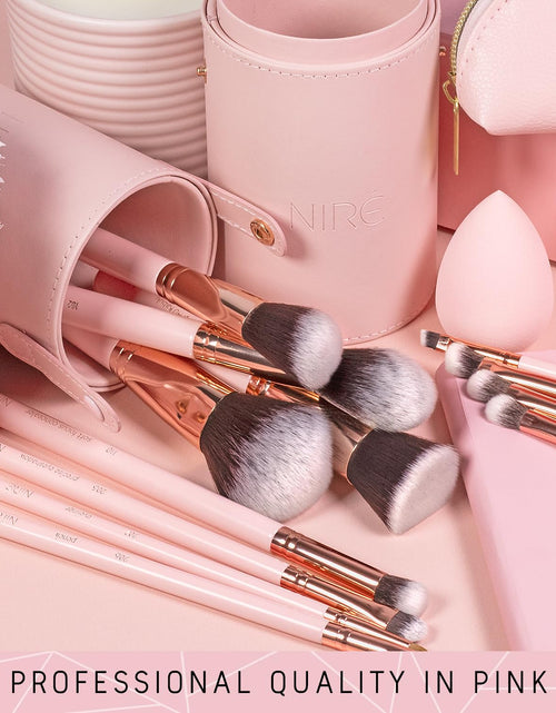 Load image into Gallery viewer, Beauty 15Piece Award Winning Pink Makeup Brushes: Pink Makeup Brush Set with Case, Makeup Sponge, Brush Cleaner, Guide, Gift Box
