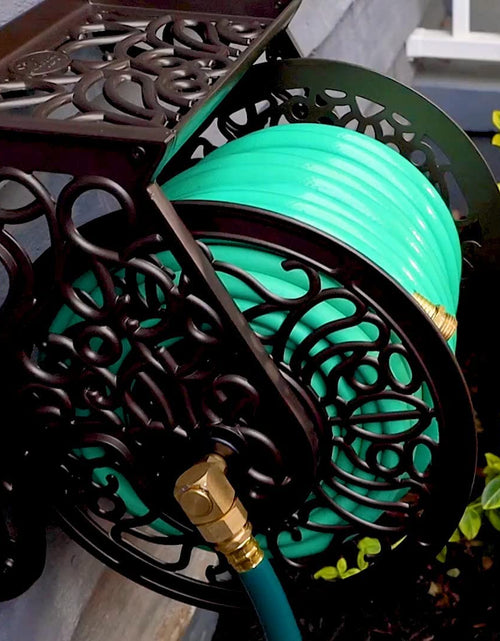 Load image into Gallery viewer, 704 Decorative Cast Aluminum Wall Mount Garden Hose Reel, Holds 125-Feet of 5/8-Inch Hose - Bronze
