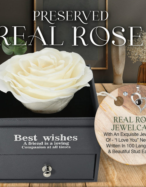 Load image into Gallery viewer, Glamour Boutique Preserved Rose in a Box with I Love You Necklace in 100 Languag
