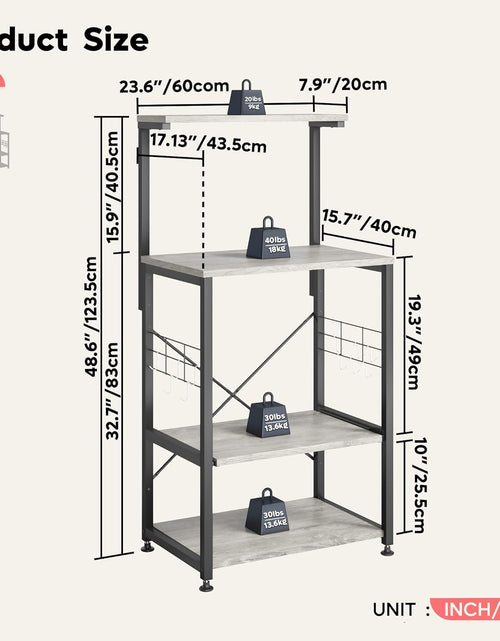 Load image into Gallery viewer, Kitchen Bakers Rack Microwave Stand Kitchen Cart on Wheels Utility Storage Shelf with 10 Side Hooks Kitchen Organizer Shelves with Adjustable Feet
