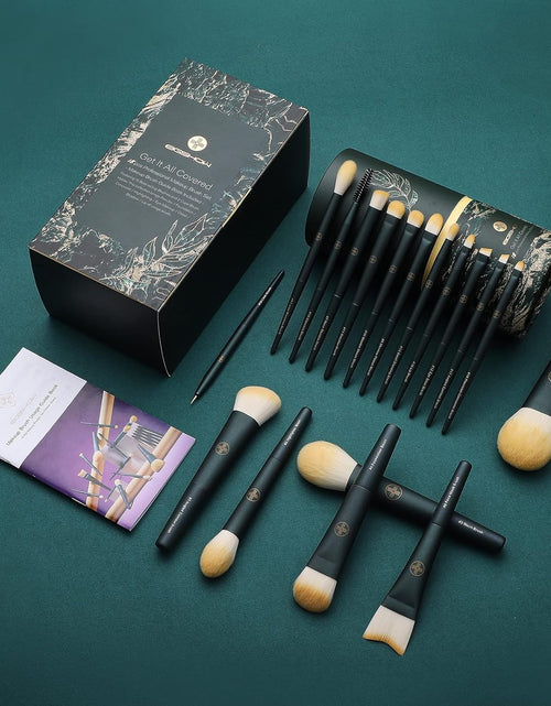 Load image into Gallery viewer, Makeup Brushes 18Pcs Professional Makeup Brush Travel Set with Eco Cylinder 2Cups Holder, Premium Synthetic Foundation Powder Concealer Blush Blending Eye Lip Brush Kit - Cruelty Free
