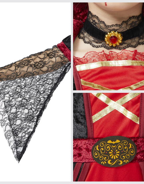Load image into Gallery viewer, Royal Vampire Costume for Girls, Halloween Gothic Victorian Vampiress Queen Costume for Fancy Party Dress up Cosplay
