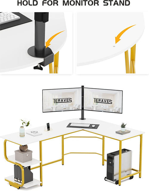 Load image into Gallery viewer, Reversible L Shaped Desk with Large Surface, 61 Inch Sturdy Corner Desk with Storage Shelves, Premium Office Computer Desk Workstation for Home Office Gaming
