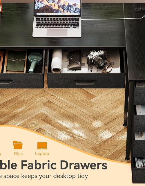 Load image into Gallery viewer, 50 Inch L Shaped Desk with Drawers, Computer Desk with Power Outlets, Home Office Desk with 6 Drawers, Reversible Corner Desk for Small Space, Study Work Table with Hook, Black
