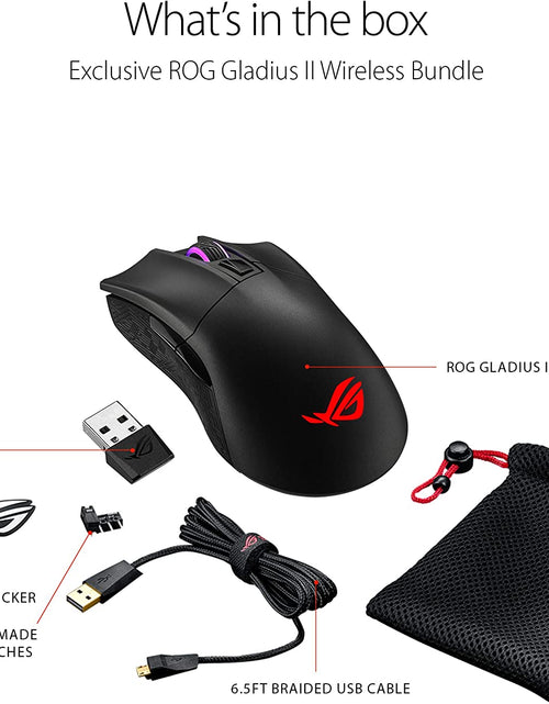 Load image into Gallery viewer, Wireless Optical Gaming Mouse for PC - ROG Gladius II | Right-Hand Grip | 12000 DPI Optical Sensor, 400 IPS, Omron Switches | 6 Programmable Buttons | Aura Sync RGB Lighting, ROG Armoury II
