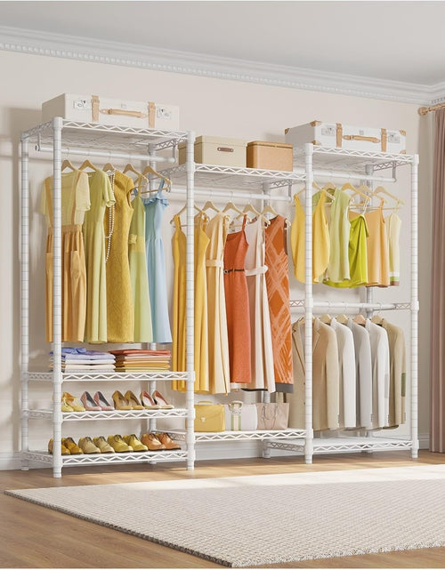 Load image into Gallery viewer, V5 Portable Closet Wardrobe Heavy Duty Clothes Rack, Freestanding Clothing Racks with 4 Hang Rods &amp; 8 Shelves, Adjustable Custom Closet Racks, 68.9&quot; L X 15.7&quot; W X 76.4&quot; H, Max Load 800LBS, White
