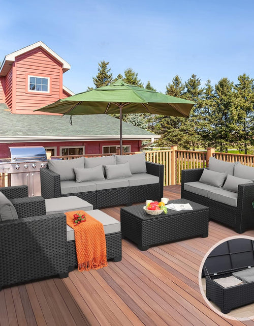 Load image into Gallery viewer, Patio Furniture Sets 7 Pieces Outdoor Furniture Sectional Patio Couches Set with Storage Table Light Grey Cushions
