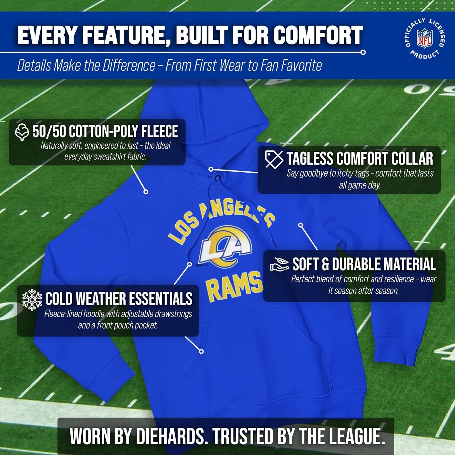 NFL Adult Gameday Hooded Sweatshirt - Poly Fleece Cotton Blend - Stay Warm and Represent Your Team in Style