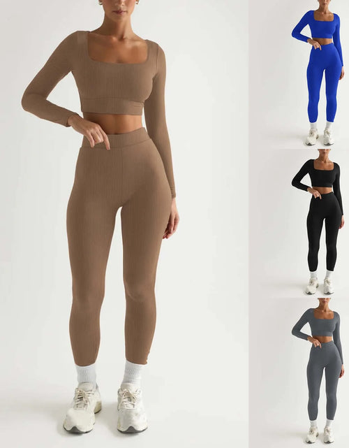 Load image into Gallery viewer, 2Pc Yoga Sets for Women Women&#39;S Fashion Casual Solid Color Long Sleeve Square Collar Two Piece Slim Yoga Sports Pants Suit Yoga Sets Yoga Package

