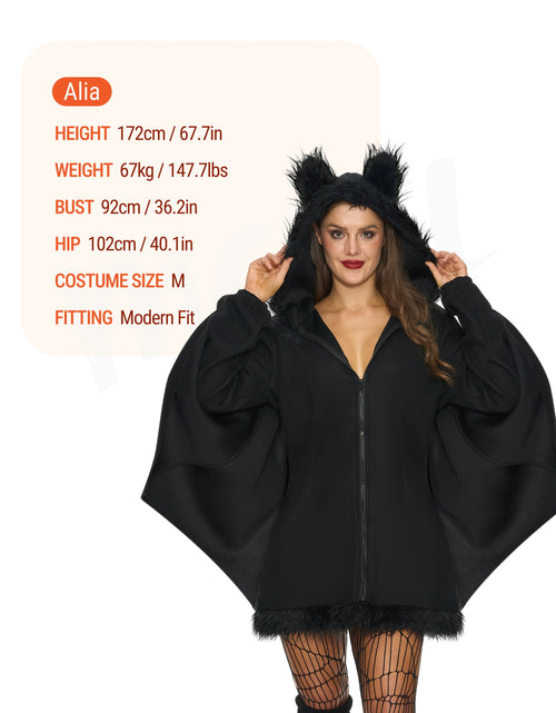 Load image into Gallery viewer, Womens Black Bat Zip Hoodie Halloween Costumes for Adults, Bat Halloween Costume Cosplay
