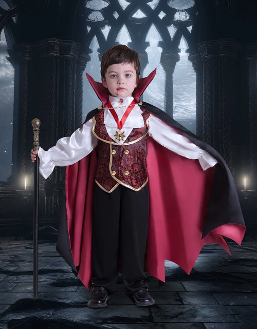 Load image into Gallery viewer, Gothic Vampire Costume Kids, Toddler Vampire Costume Halloween Vampire Costume, Vampire Costume for Boys, Halloween Party Dress up (3-4Yrs)
