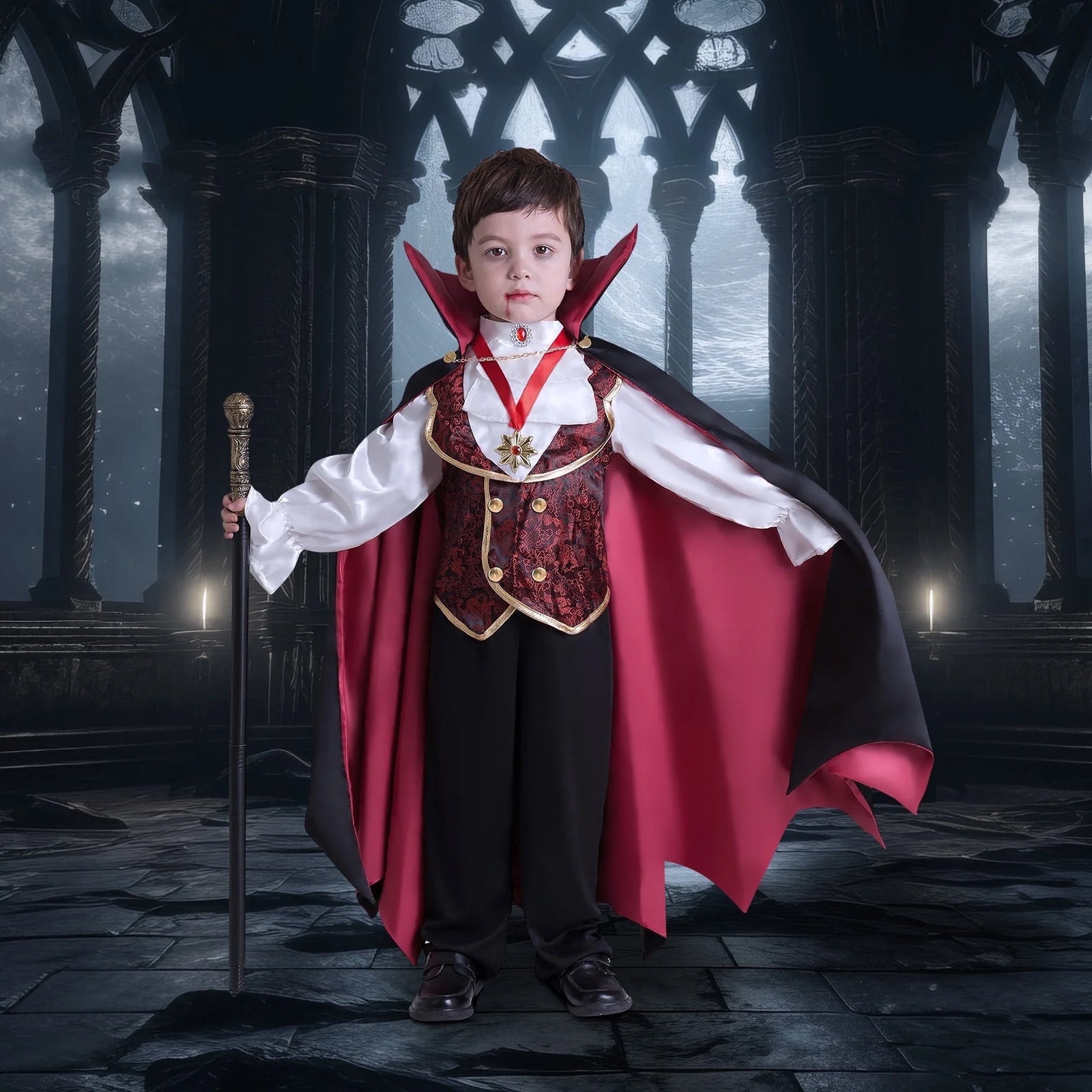 Gothic Vampire Costume Kids, Toddler Vampire Costume Halloween Vampire Costume, Vampire Costume for Boys, Halloween Party Dress up (3-4Yrs)