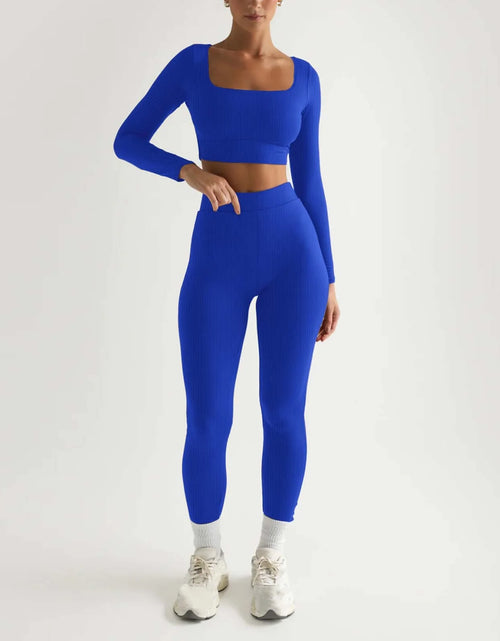 Load image into Gallery viewer, 2Pc Yoga Sets for Women Women&#39;S Fashion Casual Solid Color Long Sleeve Square Collar Two Piece Slim Yoga Sports Pants Suit Yoga Sets Yoga Package
