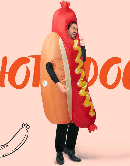 Load image into Gallery viewer, Adult Inflatable Costume, Full Body Hot Dog Inflatable Costume, Food Themed Halloween Costume, Perfect for Halloween Role Playing Party
