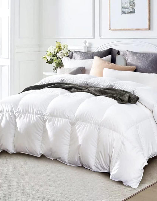 Load image into Gallery viewer, King Size down Comforter - All Season Duvet Insert with Medium Warmth, Soft and Noiseless Shell,8 Corner Tabs, and Machine Washable - White
