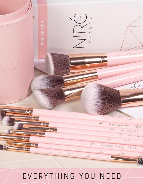Load image into Gallery viewer, Beauty 15Piece Award Winning Pink Makeup Brushes: Pink Makeup Brush Set with Case, Makeup Sponge, Brush Cleaner, Guide, Gift Box
