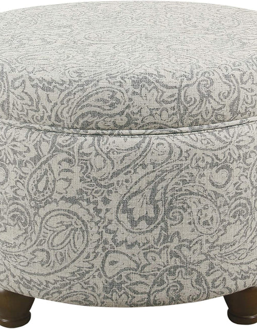 Load image into Gallery viewer, Home Decor | Upholstered round Storage Ottoman | Ottoman with Storage for Living Room &amp; Bedroom, Gray Floral
