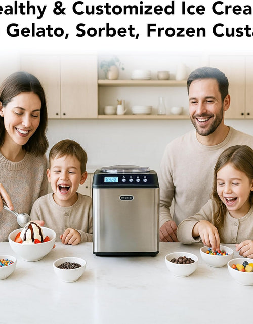 Load image into Gallery viewer, Ice Cream Maker Machine Automatic 2.1 Qt. Upright with Built-In Compressor, LCD Digital Display &amp; Timer, No Pre-Freezing, ICM-201SB, Stainless Steel
