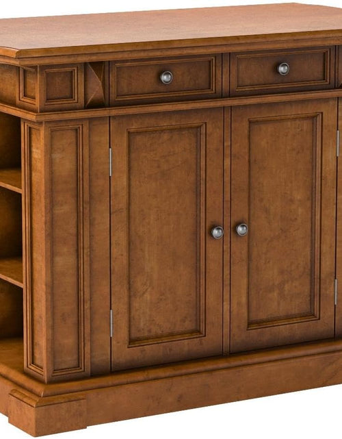 Load image into Gallery viewer, Americana Cottage Oak 3-Piece Kitchen Island Set with Hardwood Drop Leaf Top and Two Counter Stools
