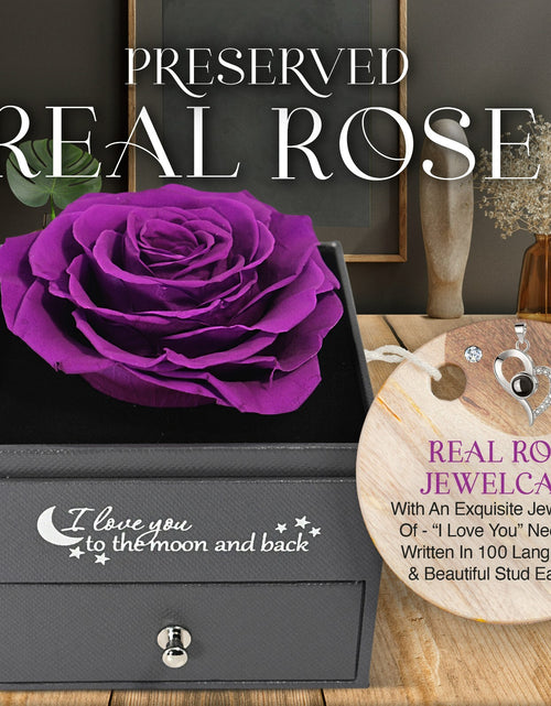Load image into Gallery viewer, Glamour Boutique Preserved Rose in a Box with I Love You Necklace in 100 Languag
