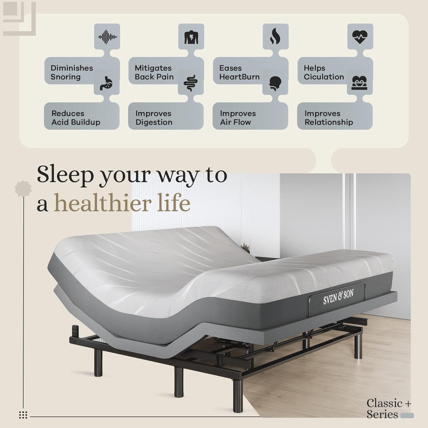 Harmony Adjustable Bed Base, Head and Foot Lift, Massage, Under-Bed Lights, USB, Gel Memory, Zero Gravity Smart Frame - King + 12 Inch Memory Foam Matt (Medium)