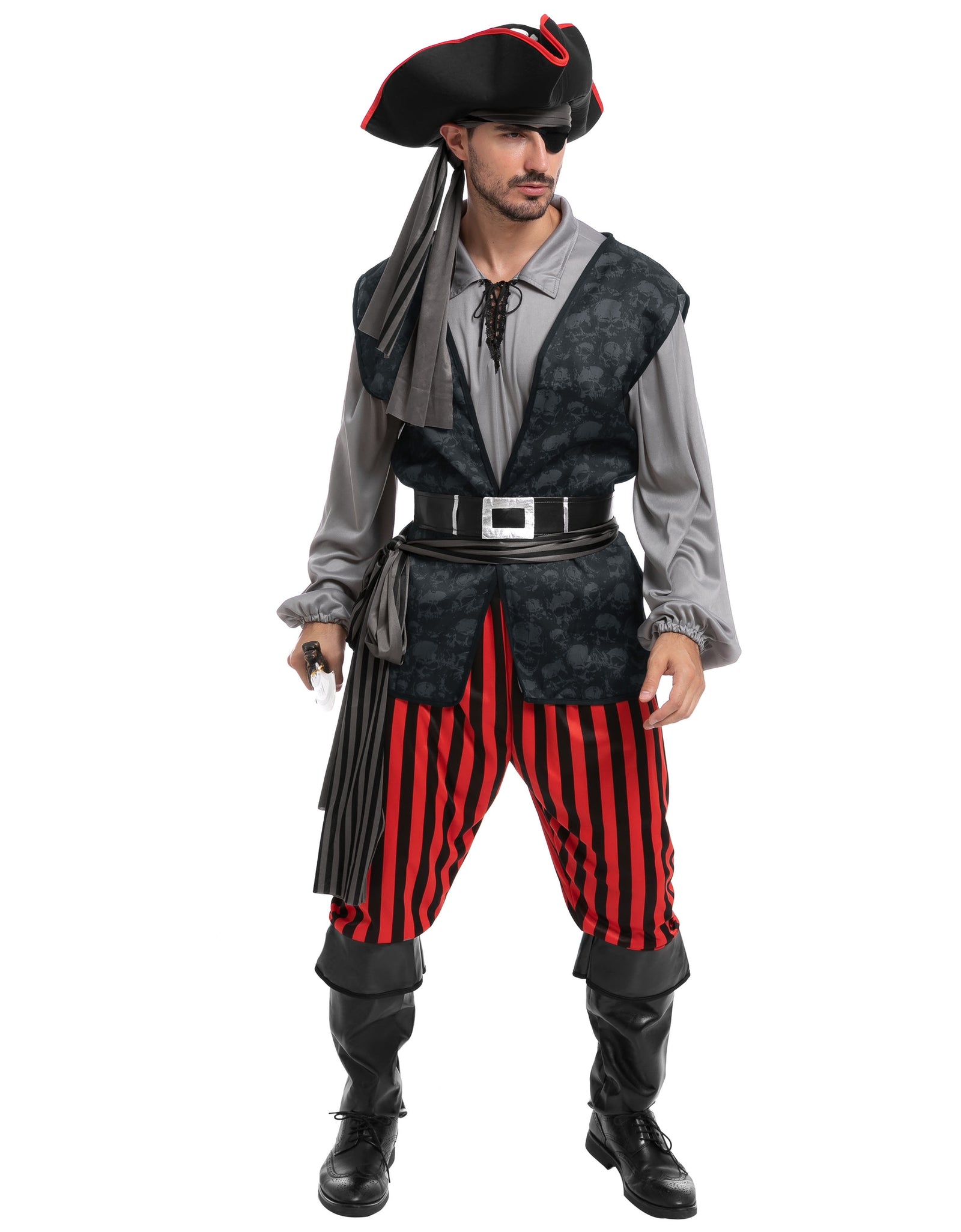 Men Pirate Costume Plundering Sea Captain Set for Adults Halloween Themed Parties