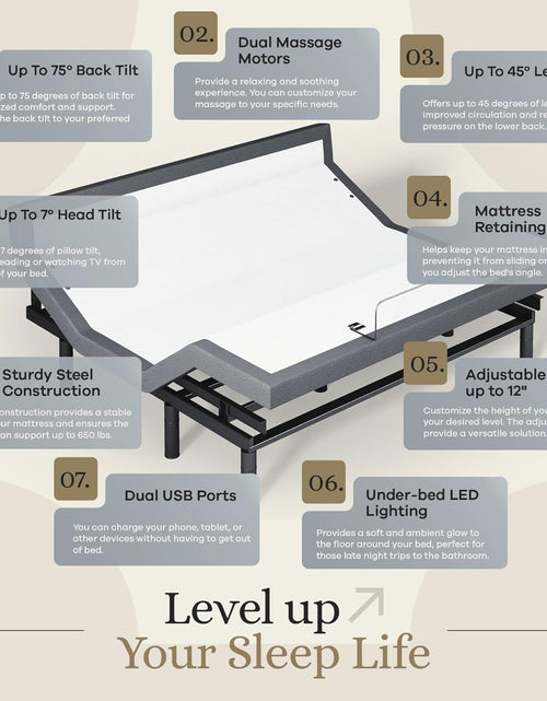 Load image into Gallery viewer, Harmony Adjustable Bed Base, Head and Foot Lift, Massage, Under-Bed Lights, USB, Gel Memory, Zero Gravity Smart Frame - King
