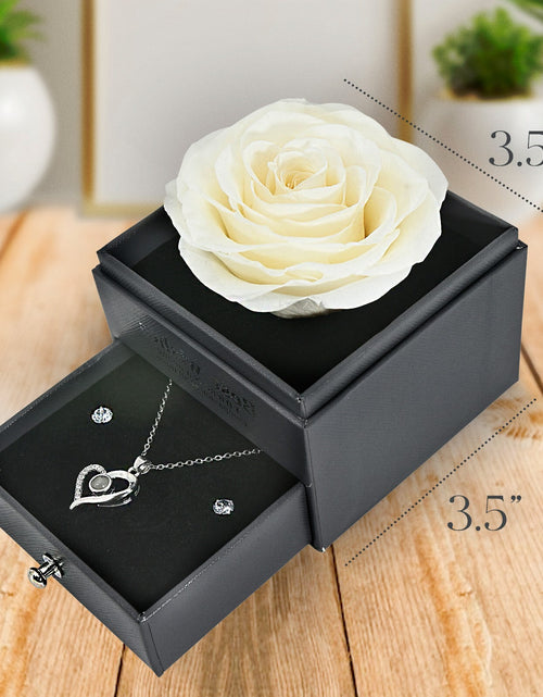 Load image into Gallery viewer, Glamour Boutique Preserved Rose in a Box with I Love You Necklace in 100 Languag
